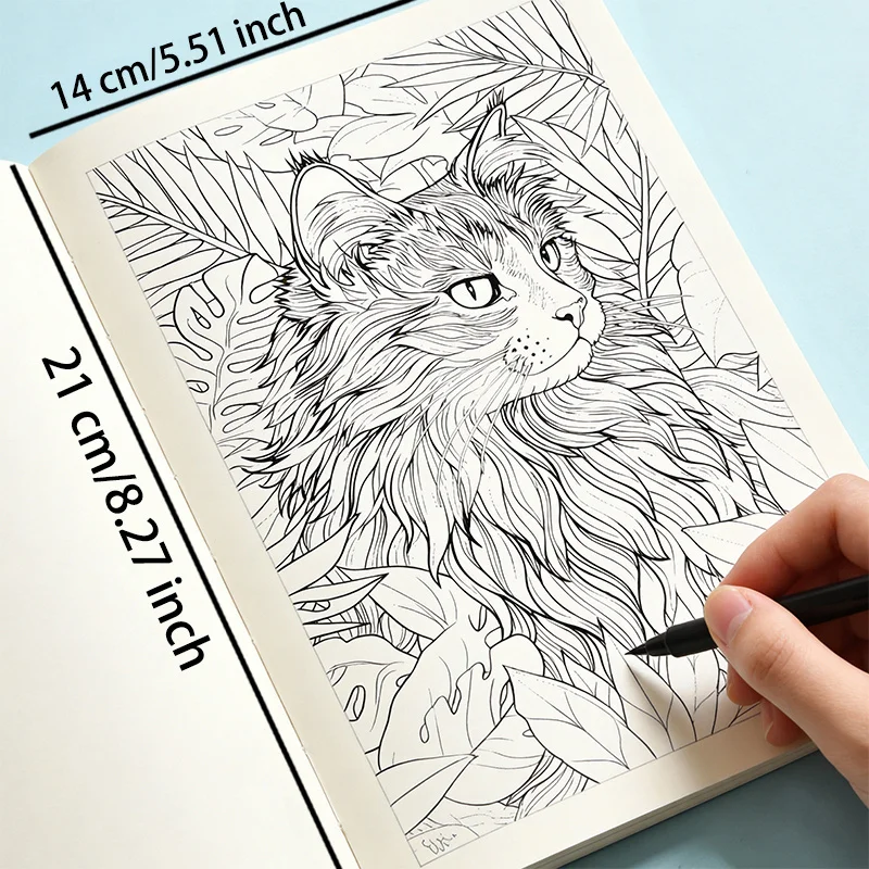 A Healing Copying Line Drawing Graffiti Art Book, Diverse Theme Graffiti Album, 24 Pages With Shell/Cat Theme Line Draft Pattern