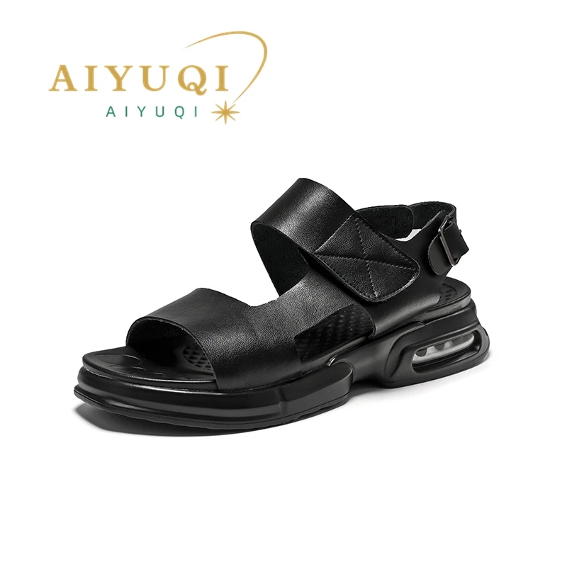 

AIYUQI Men Sandals Wear 2023 Summer New Fashion Genuine Leather Men Casual Beach Shoes Rome Fashion Platform Sandals Men