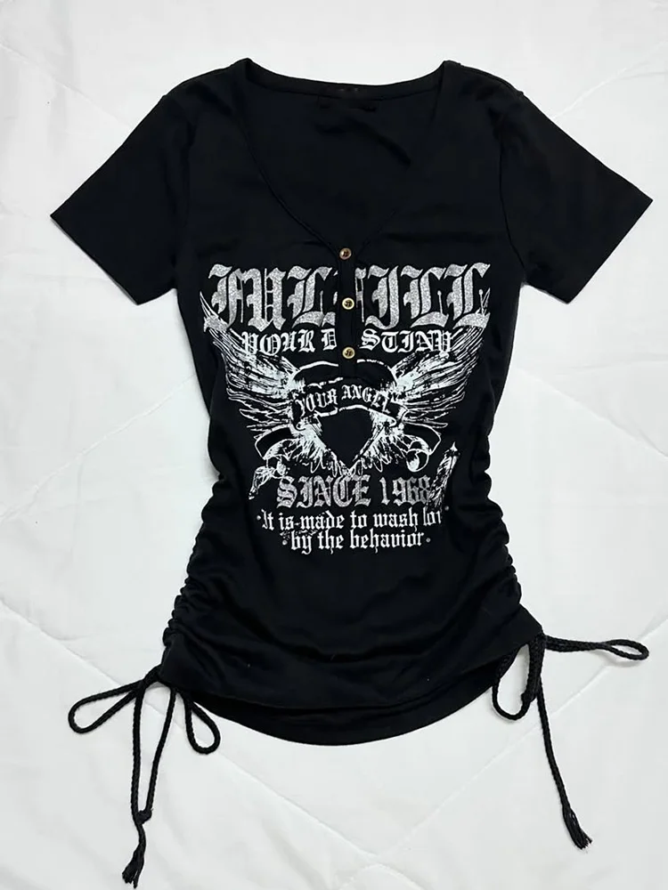 

Gothic Rose Original Small Design Bla Top Subculture Retro Print ort Sve Slim Fit T-irt Cotton Casual Wear for Girls