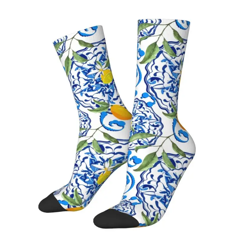 Custom Cute Mediterranean Summer Fruit Lemons Tiles Socks Men Women Warm 3D Printing Football Sports Socks