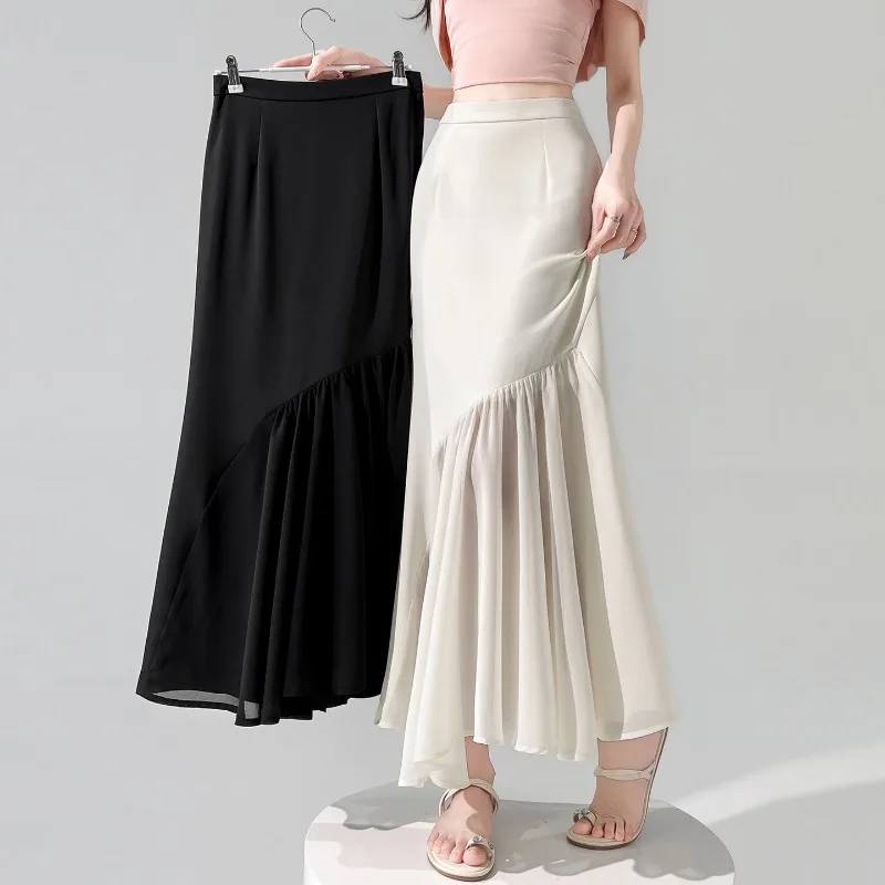 Women's Skirt Black Mesh Patchwork Bodycon High Waist A Line Fishtail Midi Slim Summer New