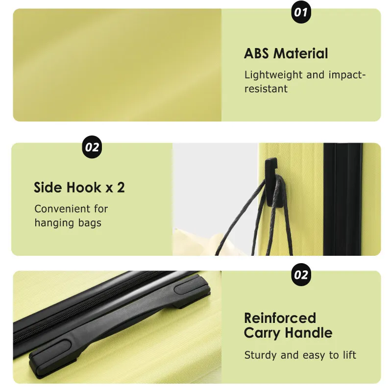 Set 3 Piece Lightweight Durable ABS Suitcases With Spinner Wheels And Lock Carry On  Checked Travel