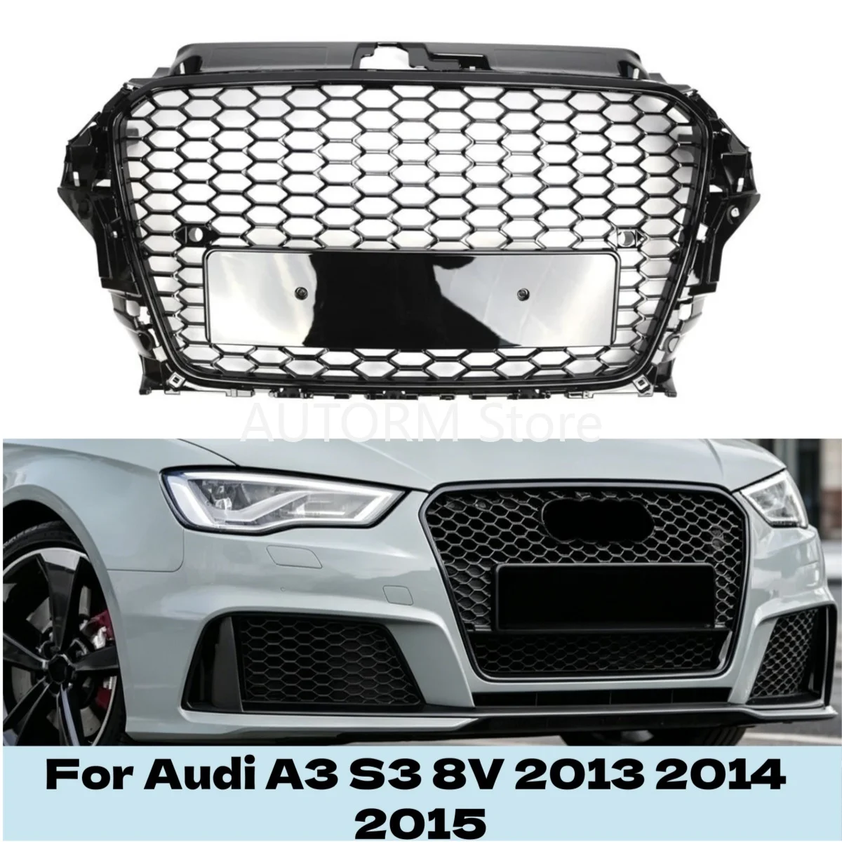 

Honeycomb Mesh Grille For Audi A3 S3 8V 2013 2014 2015 Front Bumper Grille Grill ABS Gloss Black Racing Grills Car Accessories
