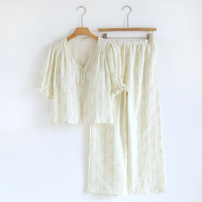 

Женские пижамы с короткими рукавами и длинными брюками, весна и лето, хлопок 2026, новейшие элегантные милые топы с подушкой на груди, длинные брюки