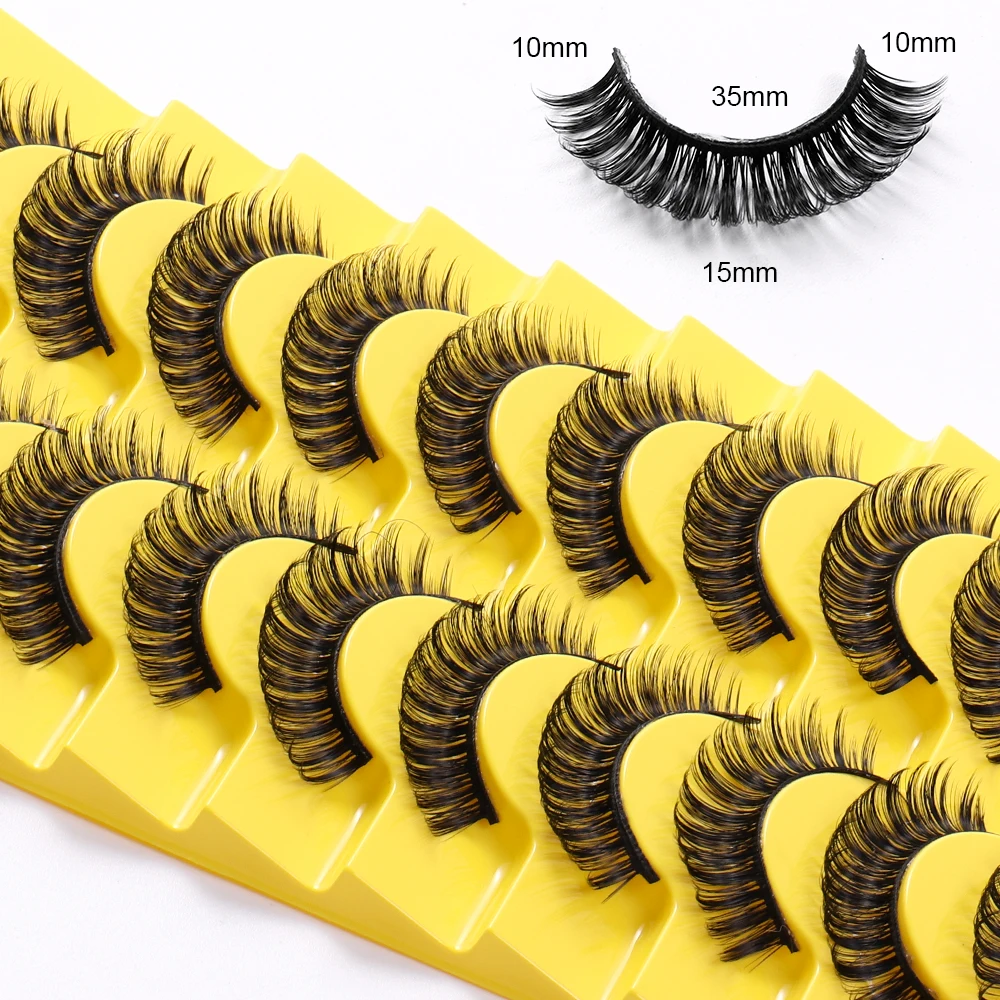 10 Pairs DD curl Russian Strips Lashes Faux Mink Lashes 3D Mink Lashes Fox Eyes Natural False Lashes Eyelashes Extension