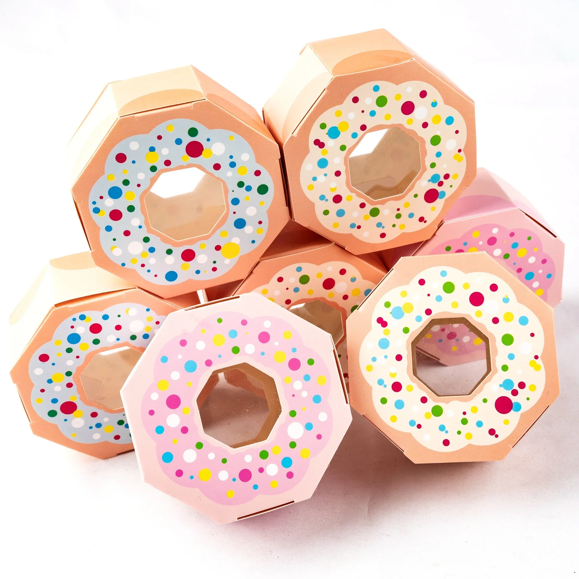 

Donuts Hexagon Candy Box DIY Kraft Paper Cookies Biscuit Boxes Chocolate Packaging Case Kids Gifts Birthday Wedding Party