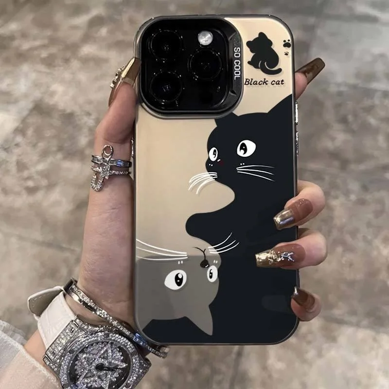 Cute BLACK&WHITWE cat matte Phone Case For iPhone 13 14 13 12 11 15 Pro Max shockproof fashion Case For 7+8+ XR XsMax