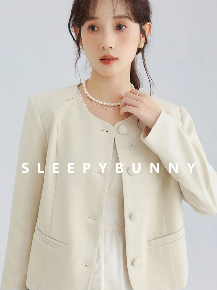 Elegant Chic Slim Short Blazer Jacket Women Round Neck Small Fragrance Style Outerwear Autumn Office Casual Outfit for Ladies