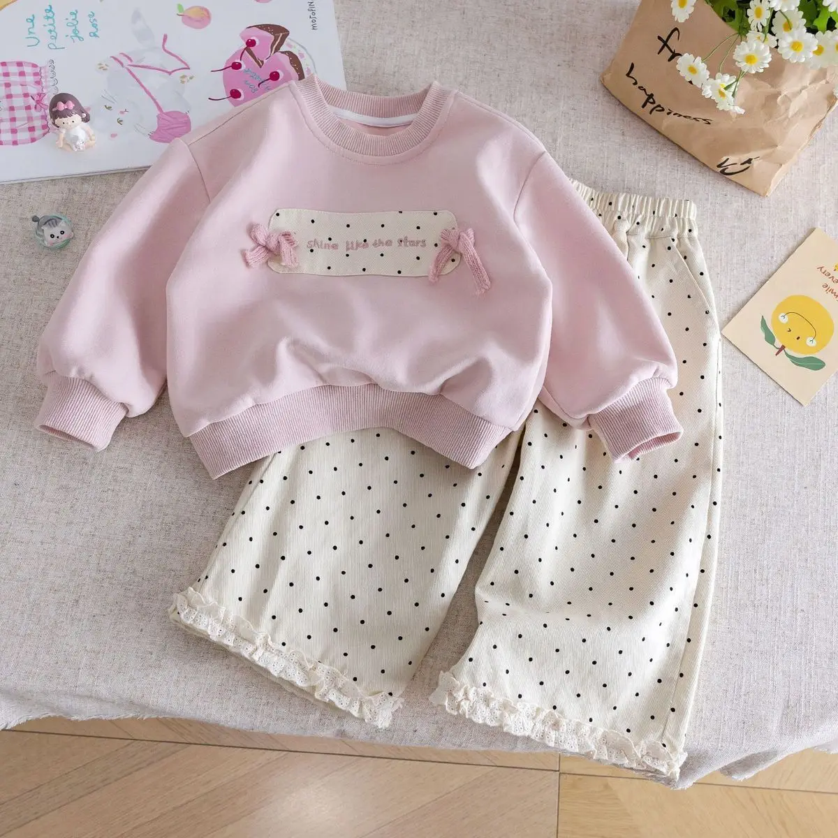 

Sweet Hoodie for Girls 2026 Spring Autumn New Stylish Set for Baby Girls Straight Leg Pants Two-piece Set Trendy