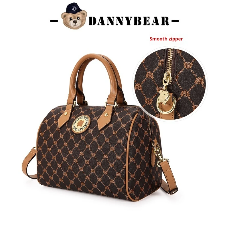 Danny Bear Handbag Crossbody Bag Women'S Bag Commuting Daily Diamond Grid Boston Bag Large Capacity Inclined Shoulder Bag