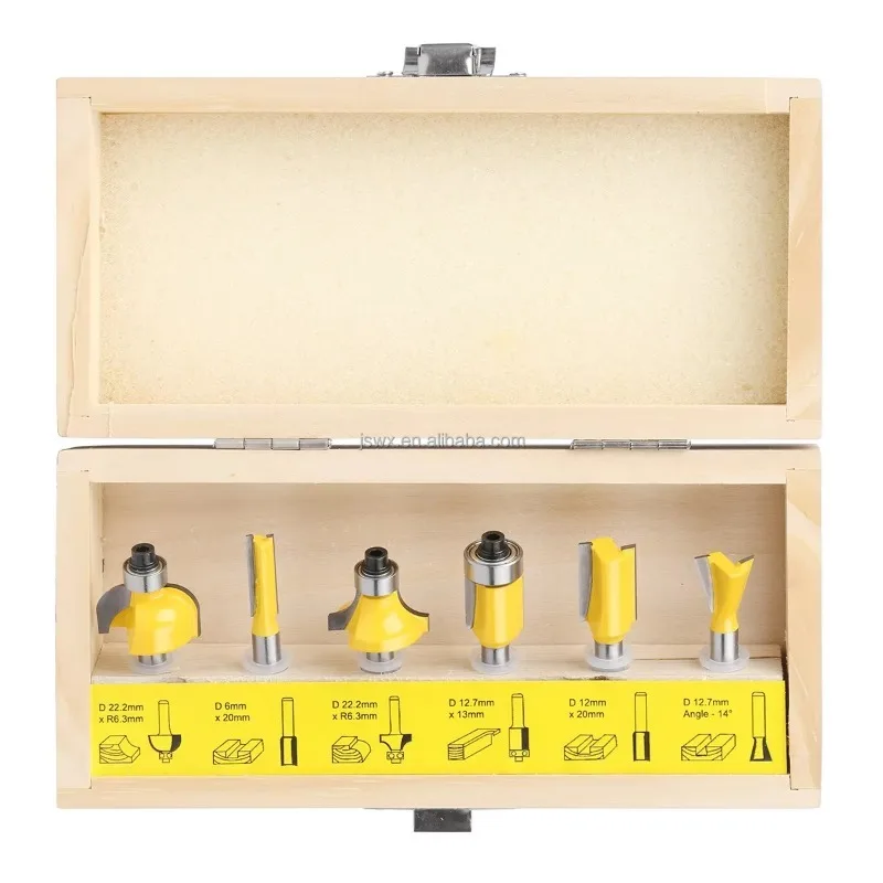 

Прочный набор фрез из 6 шт., набор фрез, 1/4 и 1/2 дюйма, диаметр хвостовика, деревообработка, костюм из 6 предметов