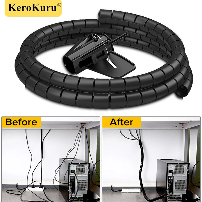 2M Flexible Spiral Cable Wire Protector 16mm 10mm Diameter Computer Cord Organizer Management Tube Clip Protective Sleeve Tools