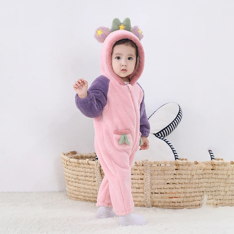 Newborn Baby Girl Romper Kigurumis Pajamas Infant Clothes Winter Warm Costume Cute Star Outfit Hooded Overalls Jumpsuit Festival