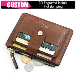 Custom Men Fashion Credit ID Card Holder Wallet Male Slim Leather Wallet Coin Pocket Business Purse Personalized Name Engraved