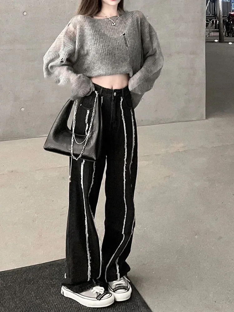 

Винтажные уличные джинсы женские шикарные Ulzzang простые универсальные молодые модные школьницы с высокой талией BF мешковатые новые осенние лоскутные джинсы