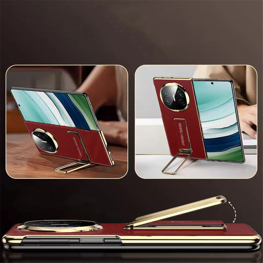 

Genuine Cowhide Leather Flip Case for Huawei Mate X6 Wristband Bracket Back Cover