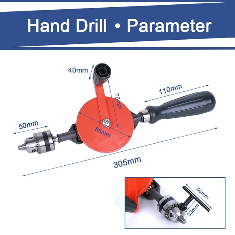 Manivela Manual multifunción de 1/4 y 3/8 pulgadas, perforadora de madera y plástico de doble engranaje, rango de sujeción de 0,6-10 MM, 1 unidad