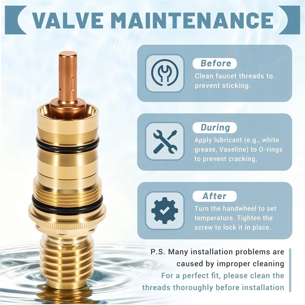 For Grohe-Compatible 47050000 Thermostatic Cartridge G1/2 Thread Brass Unit for Shower Valve Temperature Regulation