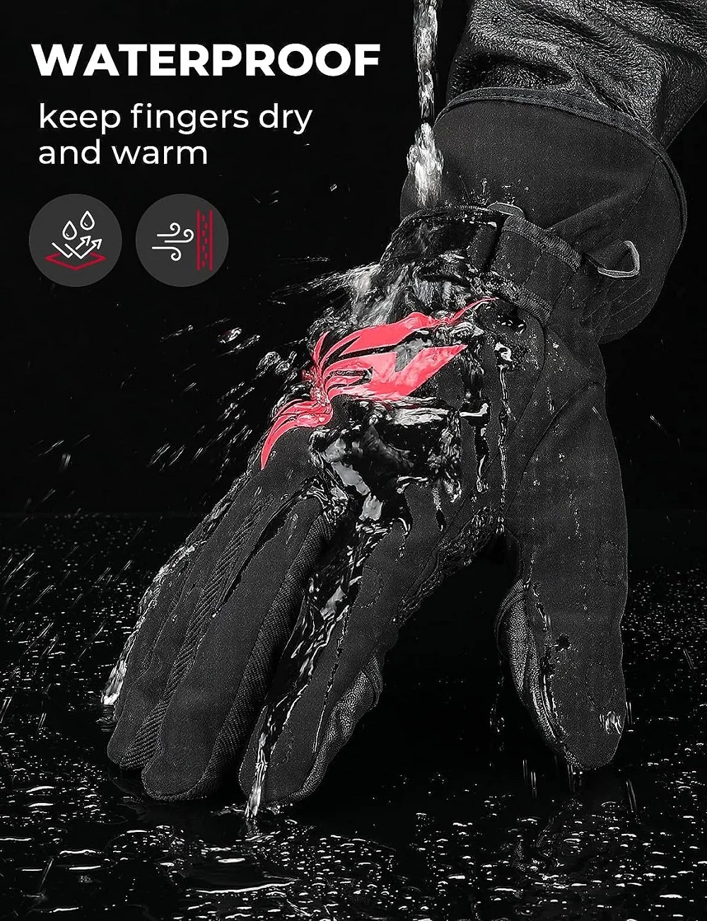 KEMIMOTO gants de pêche d'hiver coupe-vent gants pour temps froid pour hommes imperméable thermique pour cyclisme randonnée ski en plein air