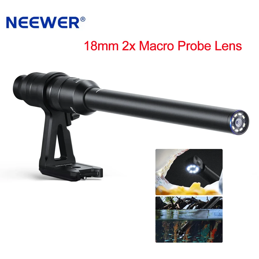 NEEWER 18mm 2x Wide Angle Macro Probe Lens with 17mm Thread LS-51 For Smartphone Water Resistant HD Optical Glass Lens For Video