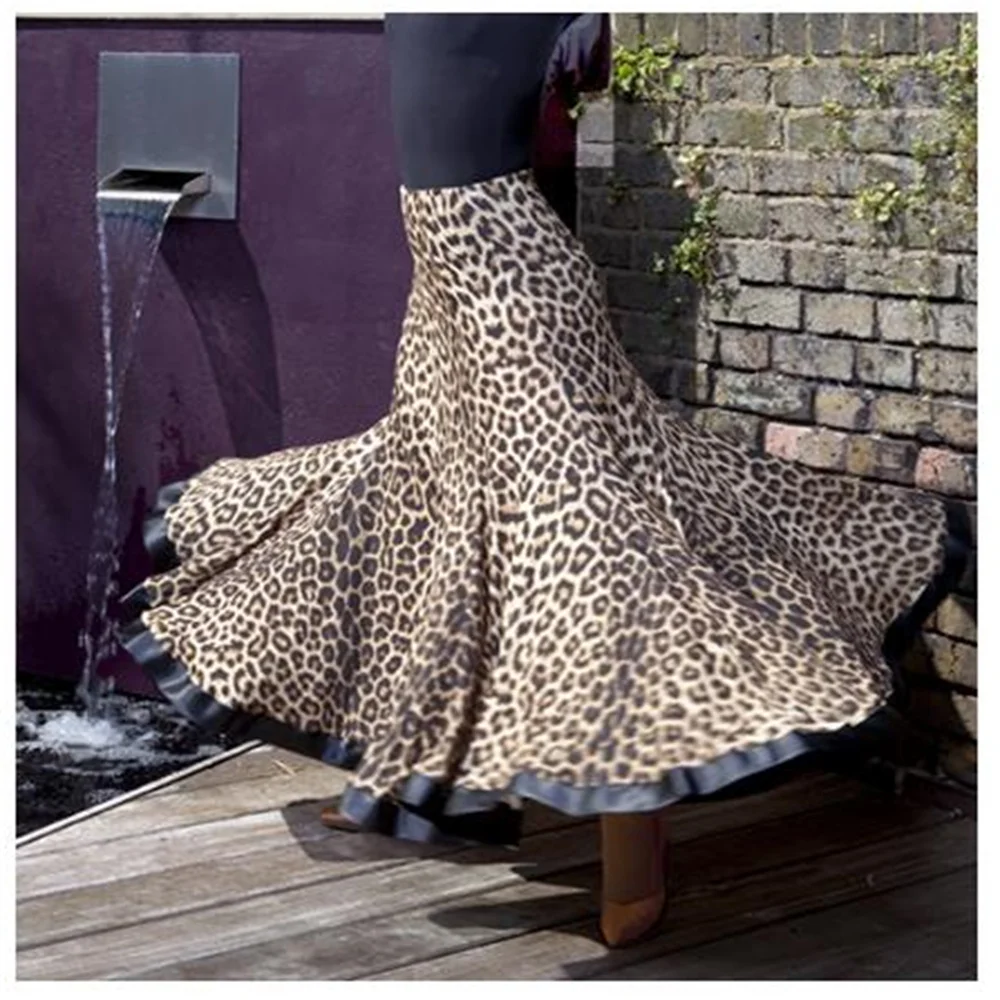 New color Leopard flamenco skirt ballroom dance skirts women\'s ballroom skirts zebra standard waltz tango dance dress