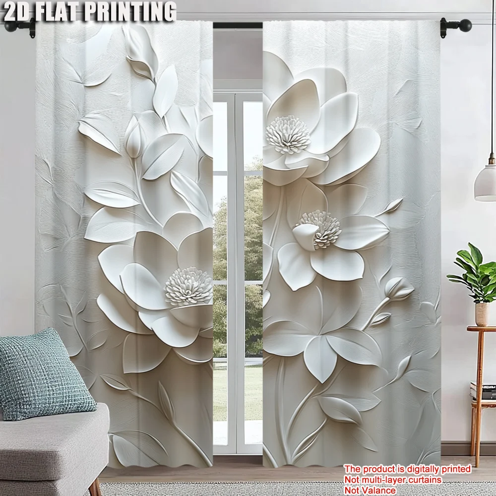 

2Pcs Art Deco Floral Print Curtain Panels Machine Washable Light-Filtering Drapes Polyester Decorative With Rod Hole Bedroom