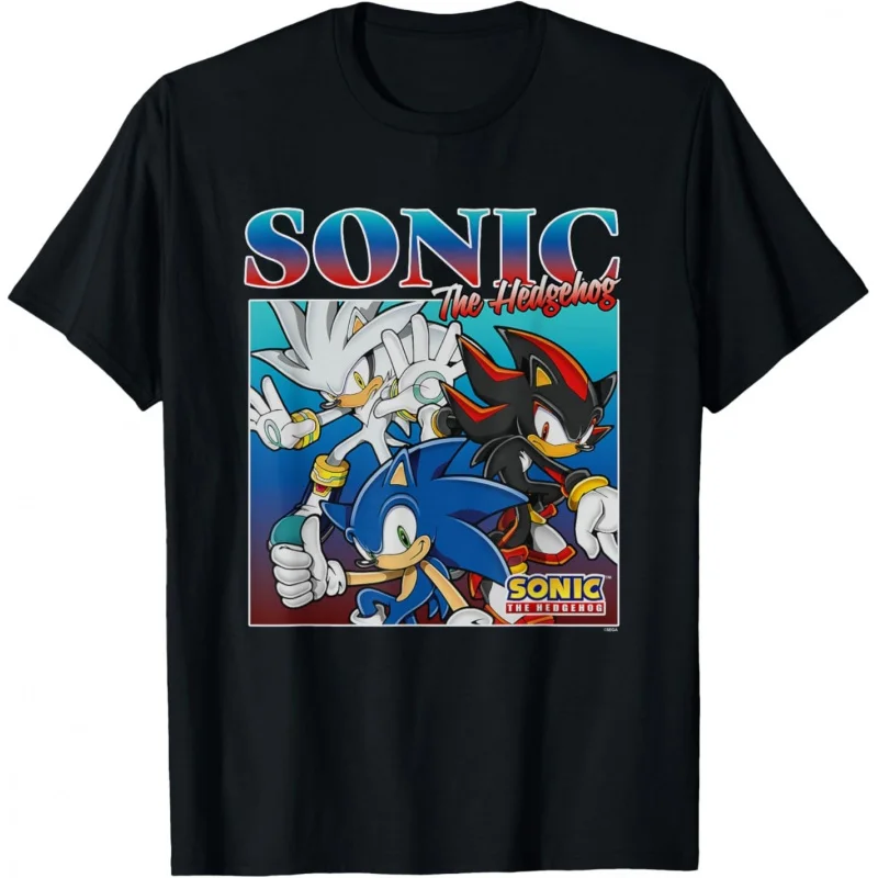 

Silver Sonic Shadow the Hedgehog Gift T shirt for man Large size Tops Anime Graphic Print Y2k Clothes Cartoon Tee