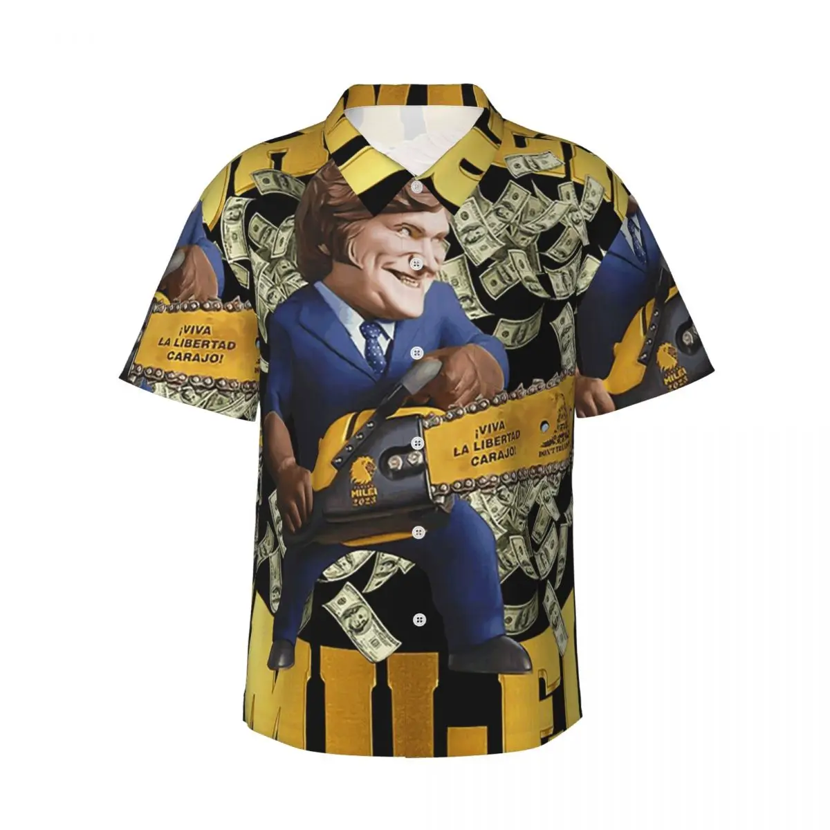 

Javier Milei Currency Men's Shirts Hawaiian Short Sleeve Shirt Fashion Lapel Tops for Summer Beach