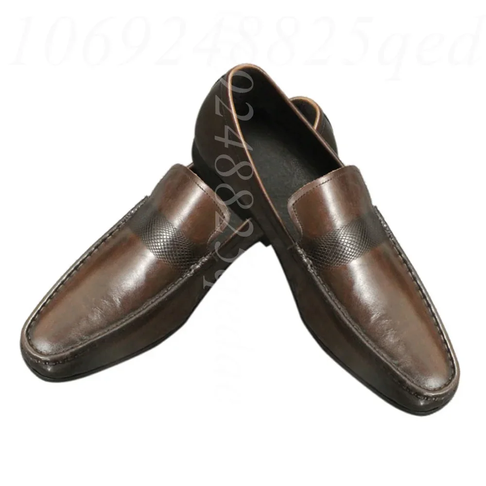Cowhide Leather Slip-On Loafers Retro Black Coffee Casual Dress Shoes with EVA Soft Bottom for Comfort Walking & Daily Wear