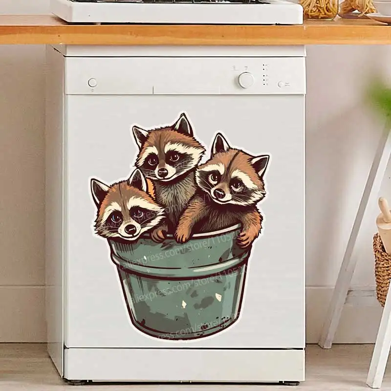 Raccoon Waterproof Sticker Gift Wall Toilet Living Room Cabinet Fridge Home Decor Decal Sticker AA72