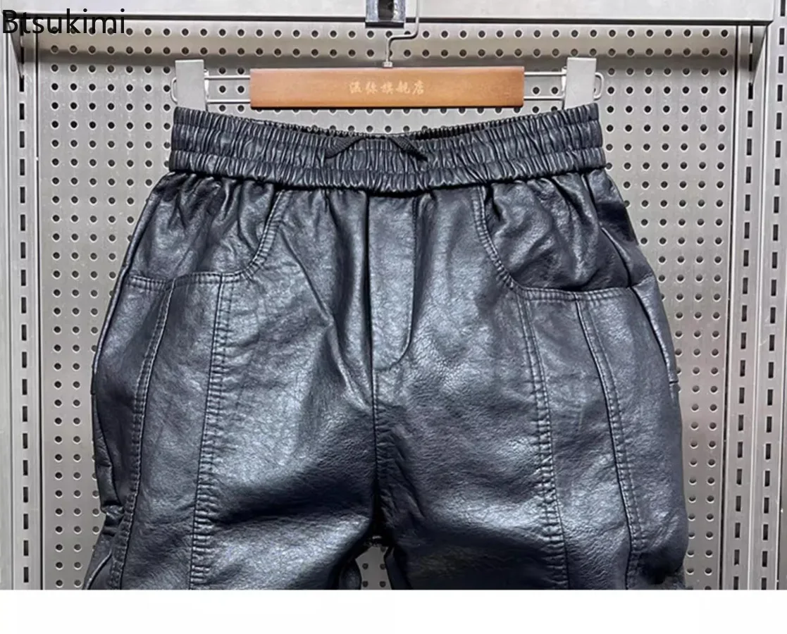 Trendy Motorcycle Leather Pants Men's Hip Hop Loose Trousers Outdoor Jogger Sweatpants Thickened Warm Casual Pu Leather Trousers