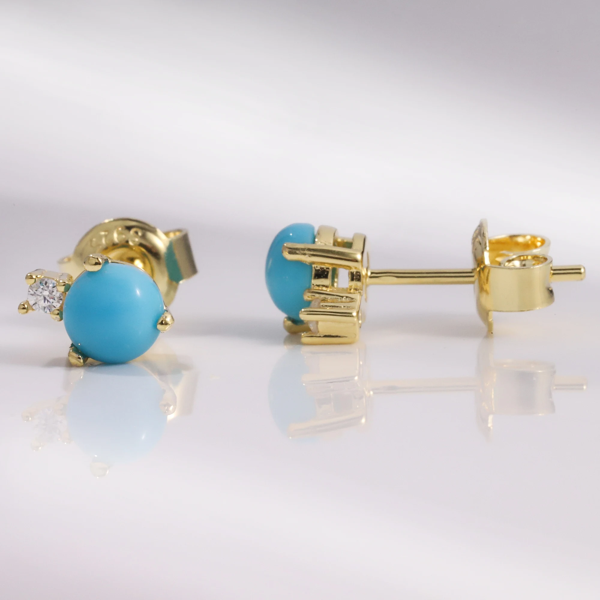 

GEM'S BALLET Lab Turquoise Stud Earrings 14K Gold Filled 925 Sterling Silver Round Cut Party Earring Fine Jewelry for Women Girl