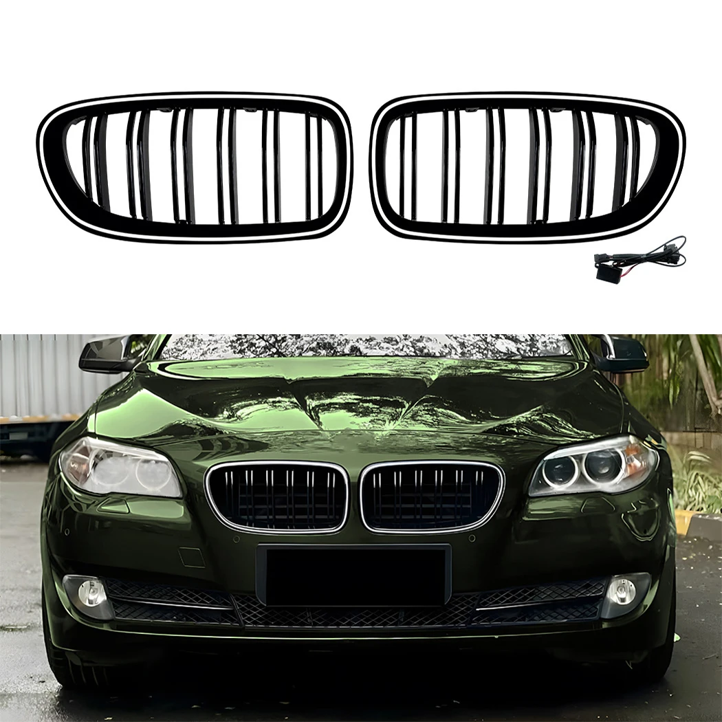 With Light Front Bumper Kidney Grille Racing Grills For BMW 5 Series F10 F11 2011-2017 Replacement Gloss Black Grilles