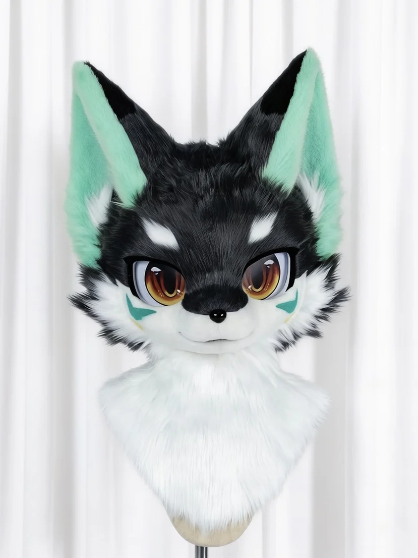

Handmade fur coat headgear, cat mascot costume, Halloween husky role-play, fox role-play disguise