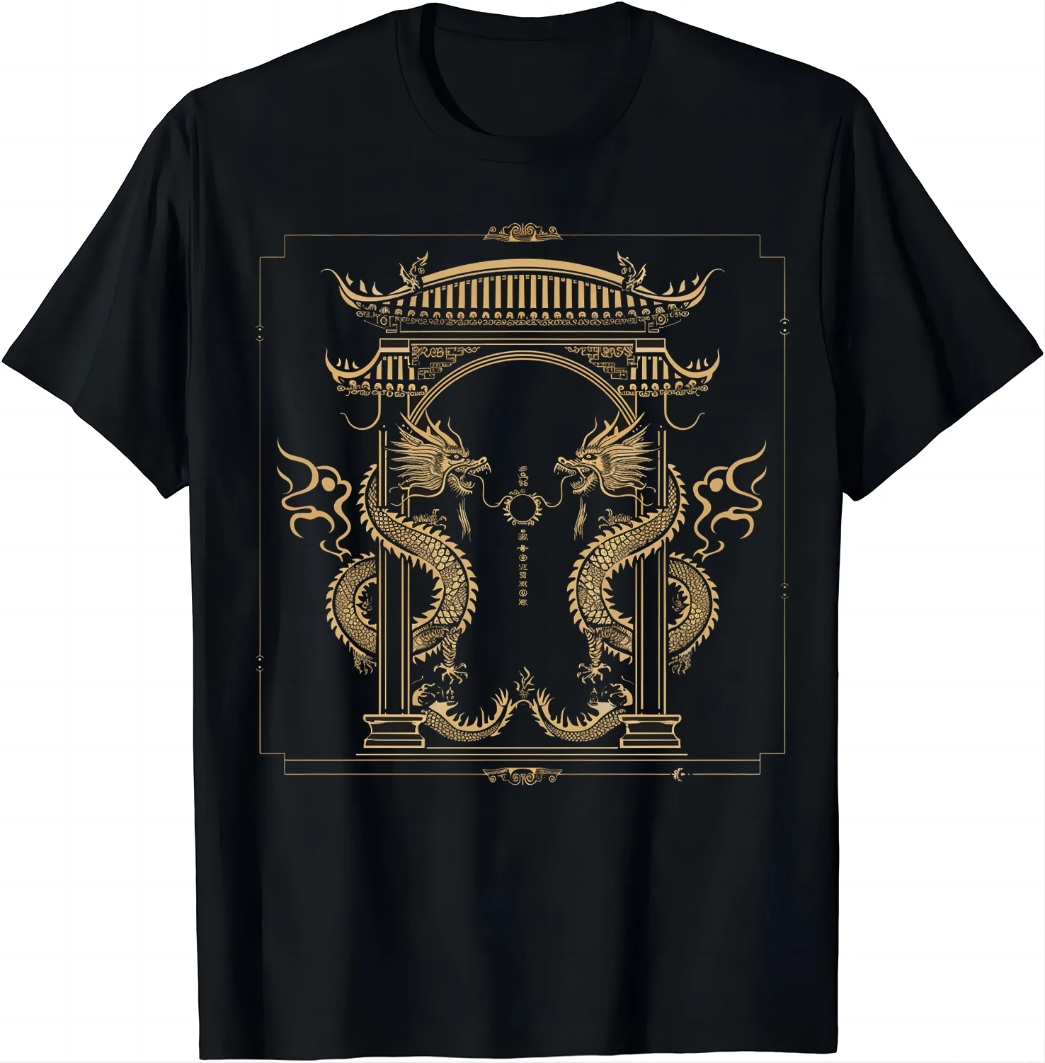 Chinese Golden Dragon Gate Tee - Guardian of Fortune T Shirt  Men Clothing Tops Graphic T Shirts Camisas Streetwear Ropa Hombre