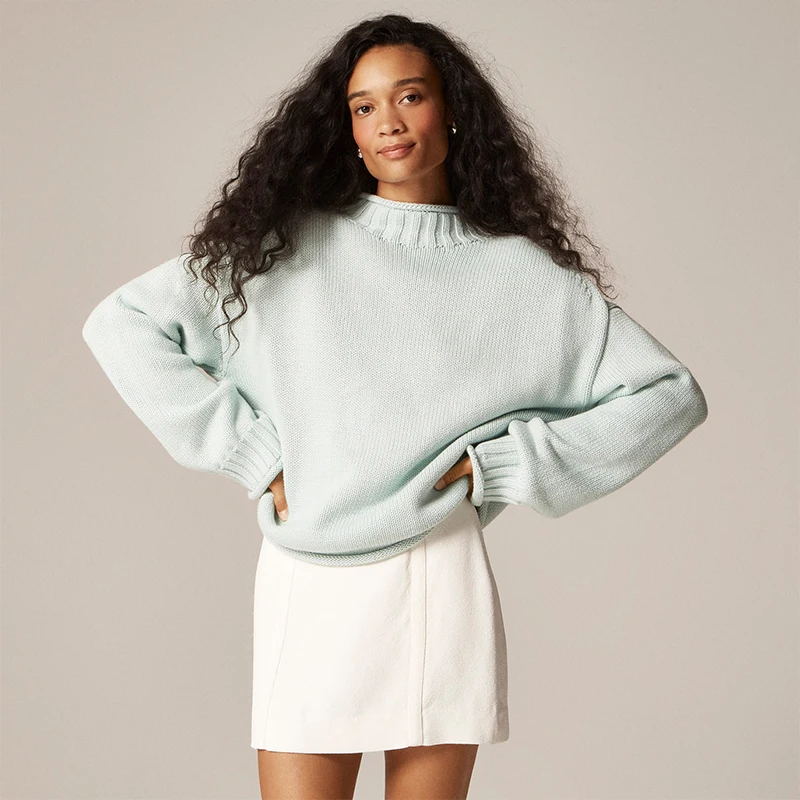 Women's Loose Sweater Rolled Neckline Pure Color Short Versatile Top Date Commuter Sweater 2025 Women's New Fashion Clothes