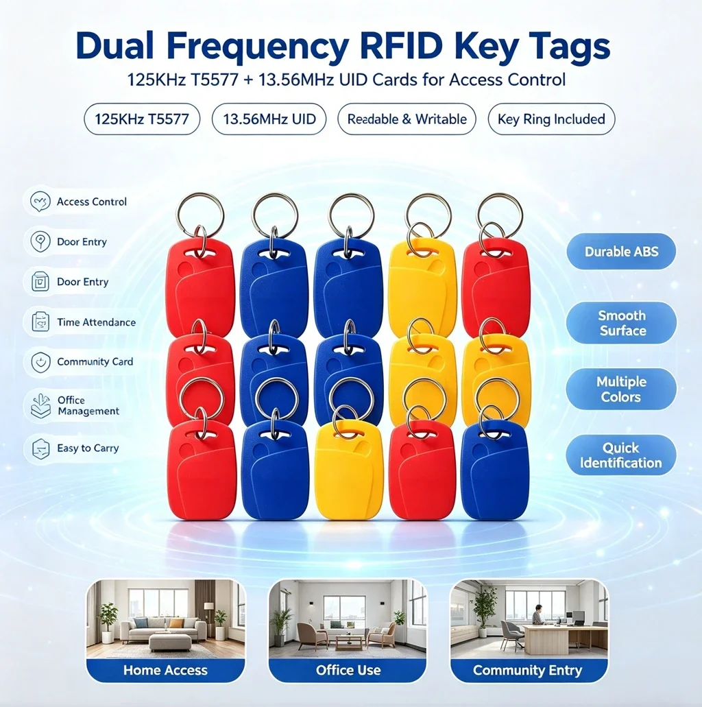 Double frequency IC+ID UID Rewritable Composite Key Tags Keyfob (125KHZ EM5200 RFID+13.56MHZ UID Changeable