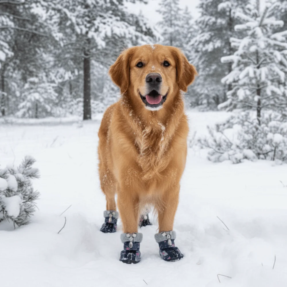 4 pieces/set Warm Dog Snow Boots Wear-Resistant Star Pattern Winter Dog Boots Anti Slip Puppy Paw Protector Fall Winter