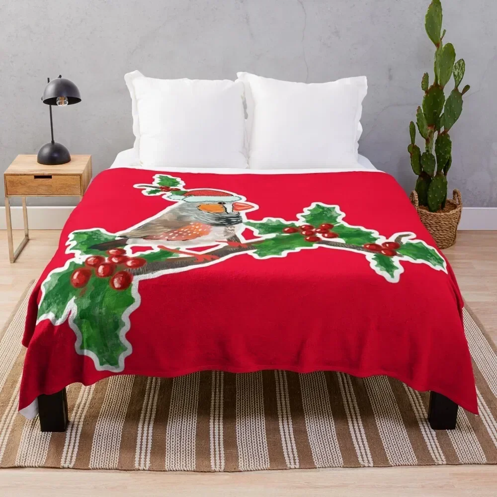 

Christmas zebra Finch bird 3 Throw Blanket Flannel Fleece Soft Warm Throw Blanket