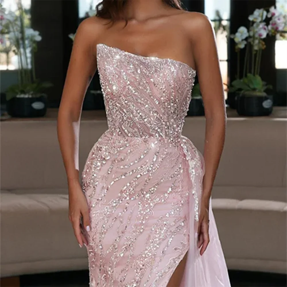 Flowers Mermaid Evening Dress Glitter Party Dress Sleeveless Arabic Women Gowns Princess Dress فساتين مناسبة رسمية Customized image 3