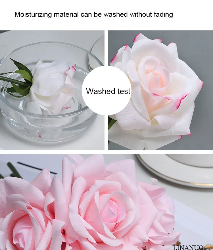 5-köpfiger Rosenstrauß mit geschwungenen Blüten, feuchtigkeitsspendend, echt anfühlend, Hochzeitsstrauß, Brautstrauß, Kunstblumen, Dekoration für Zuhause, Party, Event – Detail 4