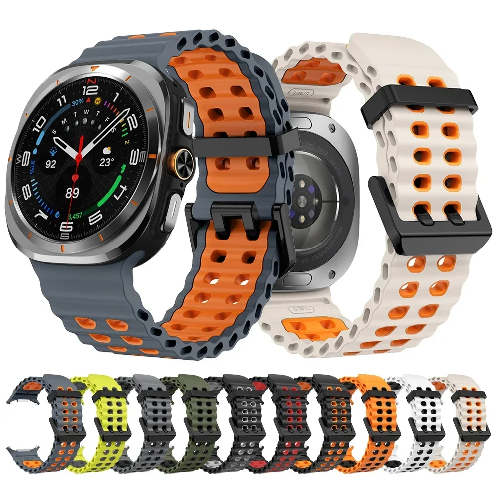 Sport Tweekleurige Marine Band Voor Samsung Galaxy Horloge Ultra 47mm Siliconen Band Armband Horlogeband 1:1 Originele accessoires