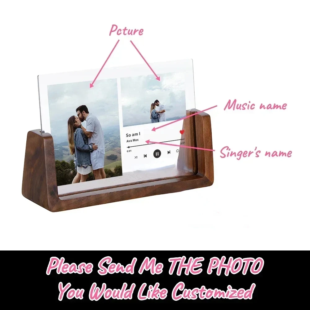 Customized Photo Frame for Wife Husband Gifts Personalized Wooden Music Desktop Photos Frames Custom Picture Frame Wholesale