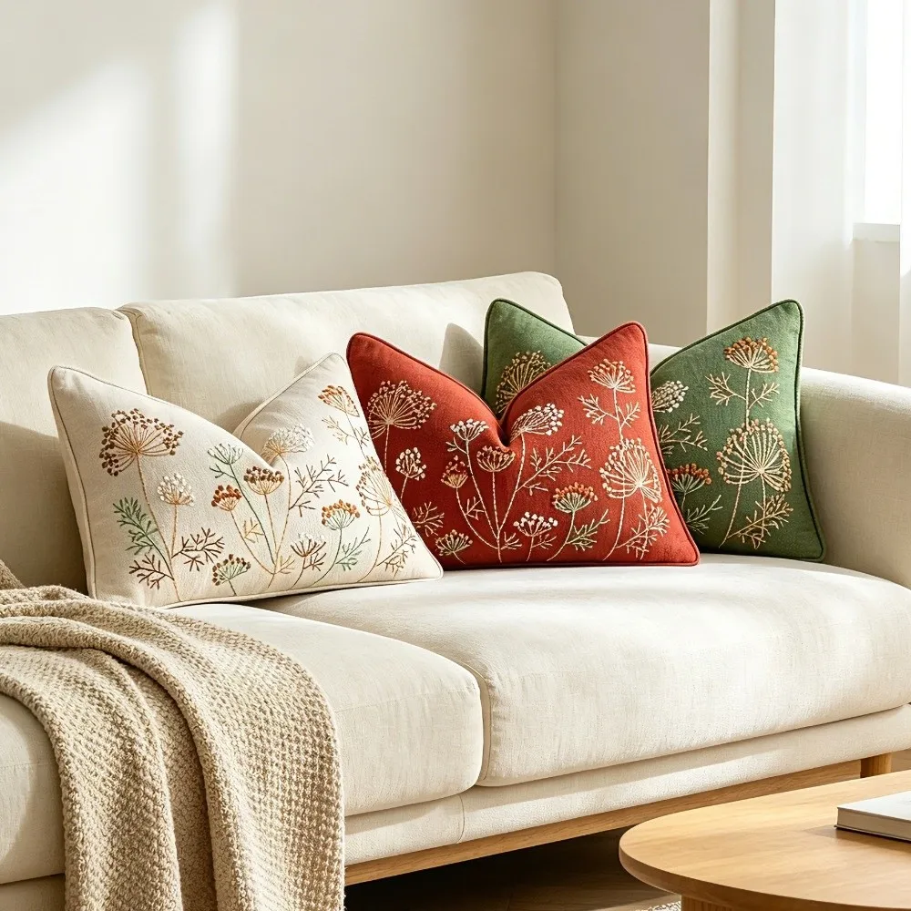 New Floral Chenille Pillow Covers Embroidered Pattern Nordic Decorative Cushion Case Dandelion Soft Throw Pillow Covers Bedroom