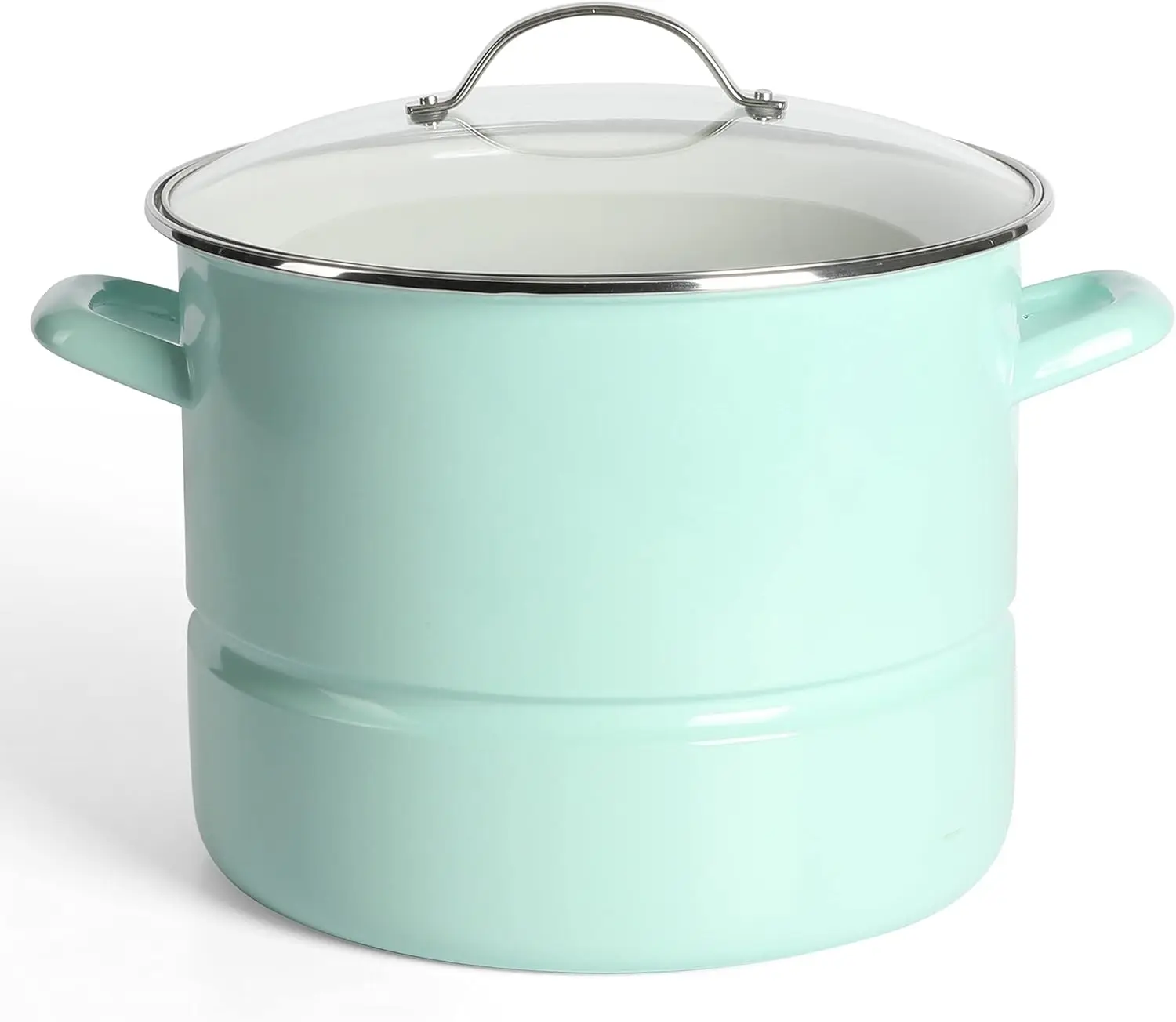 

16-Quart Enameled Steel Stock Pot with Stainless Steel Steamer Insert and Glass Lid