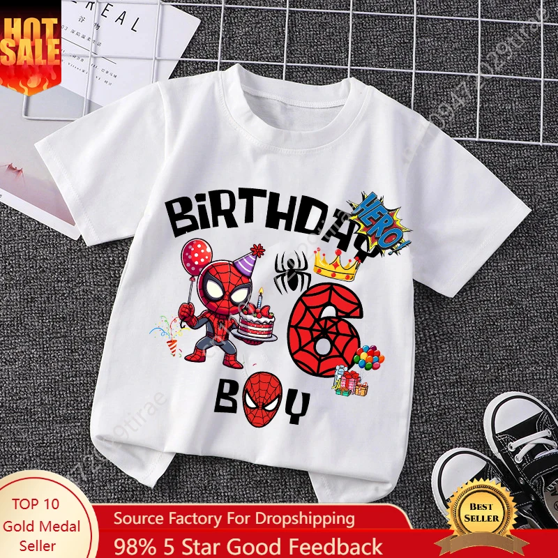 

Marvel Marvel Spiderman Birthday Party Tshirts Baby Number 1-9 T-Shirt Ren Fashion Tops Tees TShirt Parent Clothes Cosplay