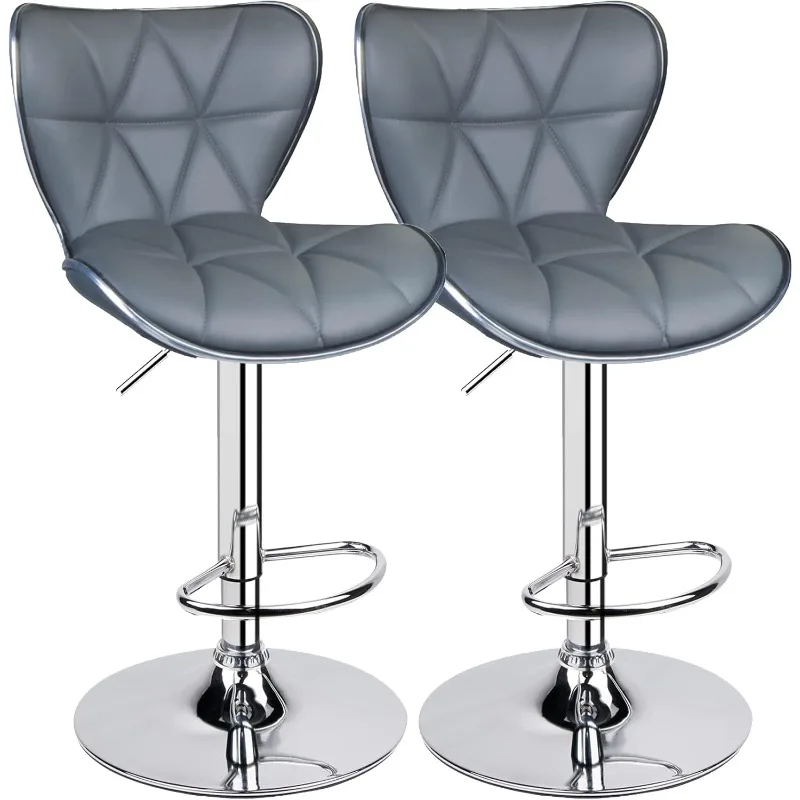 

Shell Back Adjustable Swivel Bar Stools, PU Leather Padded with Back, Set of 2,