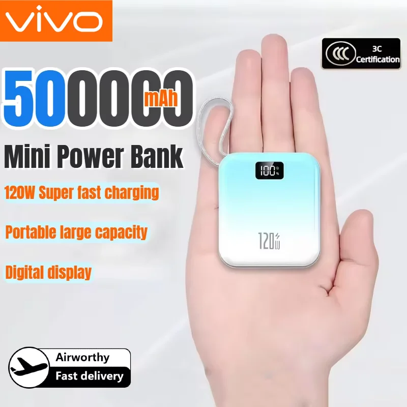 

VIVO 120 Вт 500000 мАч Power Bank 2в1 большой емкости с быстрой зарядкой Powerbank Портативное зарядное устройство для iPhone Samsung Huawei