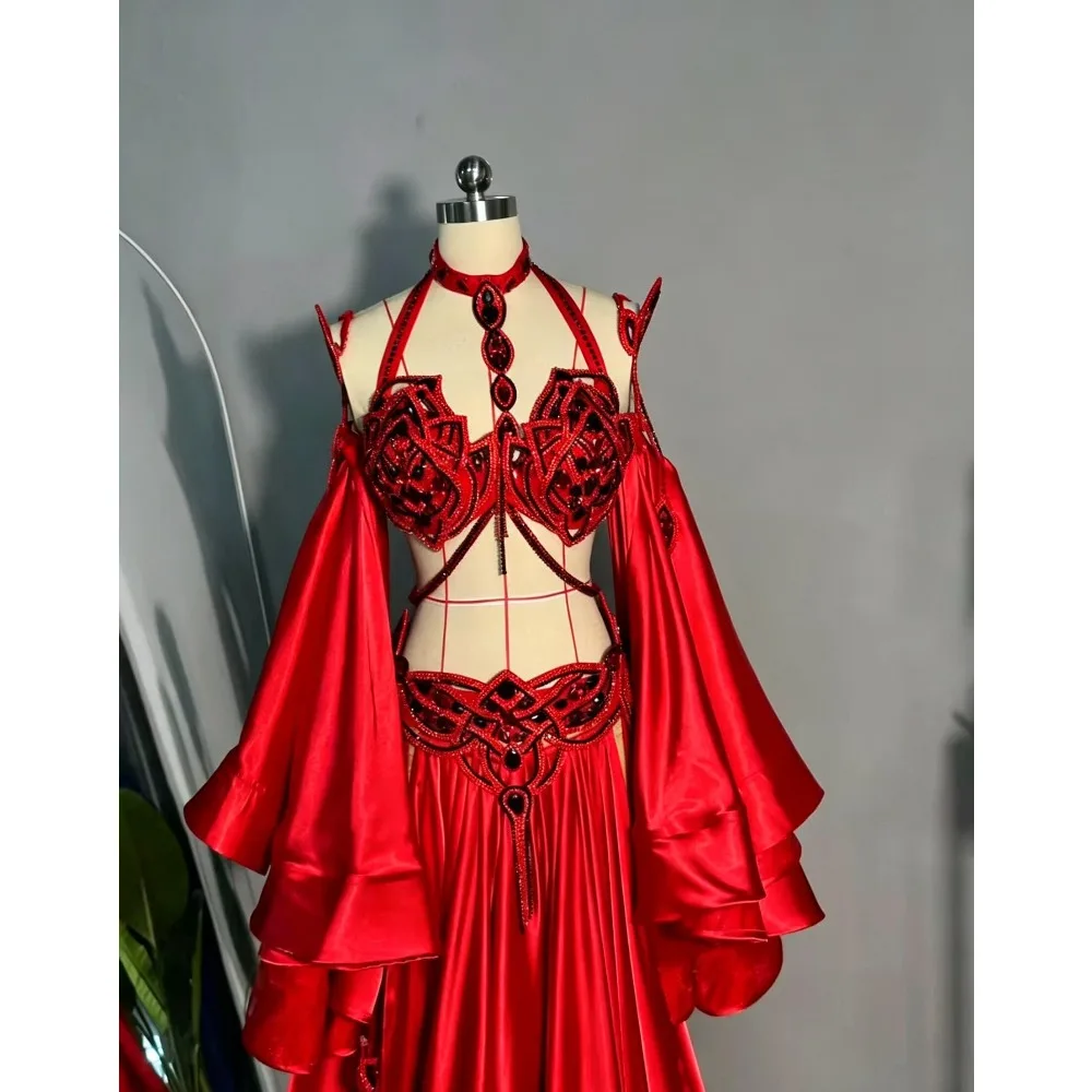Customized Eastern Bellydance Dress Indian Clothes Women Belly Dancing Bra and Skirt Set Oriental Dance Costume Group Stage Wear