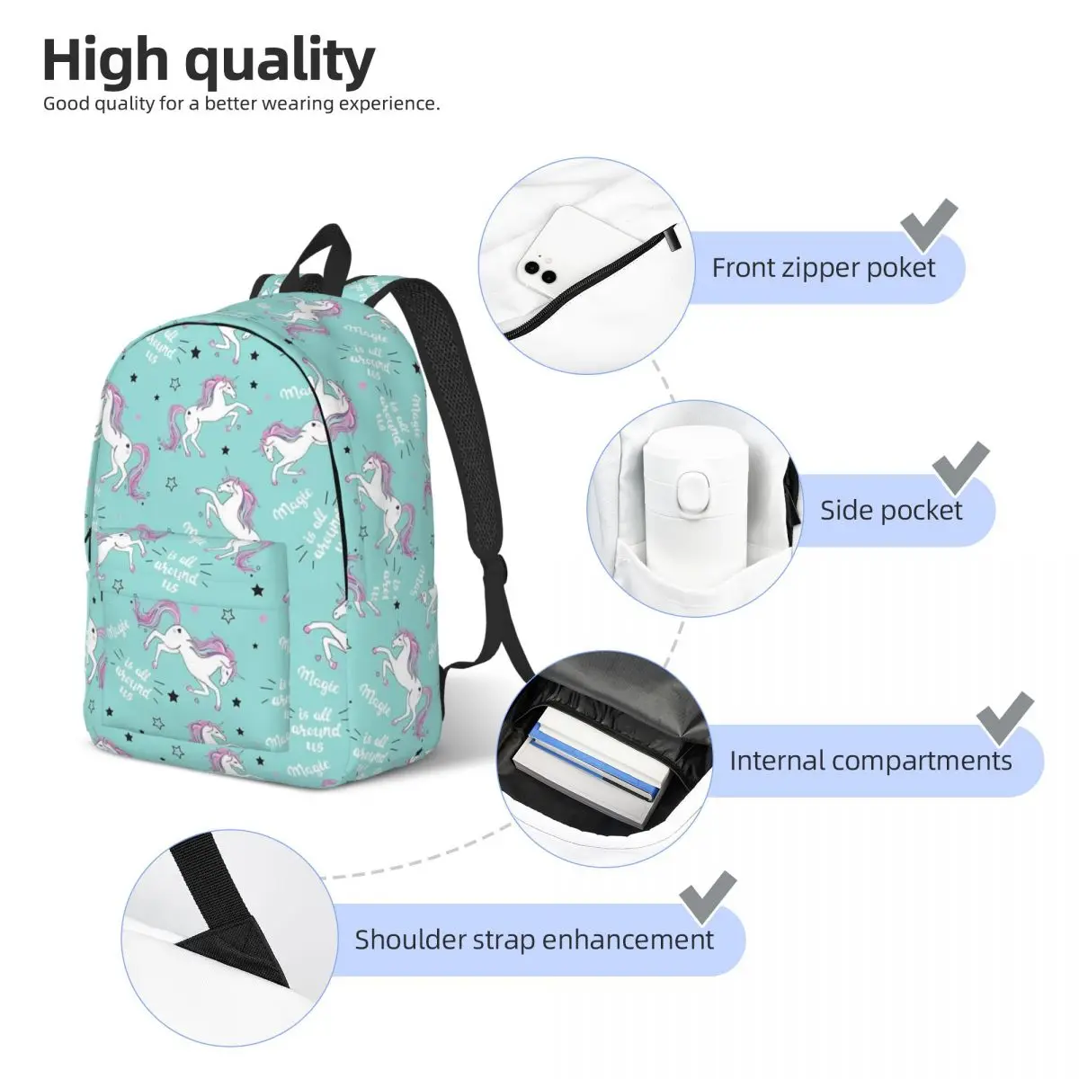 Mochila mágica con letras de unicornio para niño y niña, bonita mochila escolar para estudiantes, regalo para preescolar y primaria